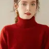 Suéter de caxemira Bai Cai Rong 2026 feminino design versátil de gola alta malha de lã elegante