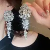 Brincos de Agulha Prata com Franjas de Gota d'Água Cravejadas de Diamantes, Estilo Palaciano, Nicho, Brincos Versáteis, Luxo Leve, Brincos de Luxo High-End Atacado