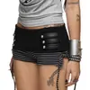 Pantalones cortos de estilo oscuro ultra cortos con cordón a rayas, cintura con tachuelas, subcultura punk INS transfronteriza, doble capa, cintura baja