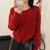 Cárdigan de Punto con Cuello Redondo Bordado Floral de Piel de Mapache para Mujer 2026 Otoño/Invierno Nuevo Suéter Suave de Color Sólido Ropa Exterior Top