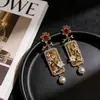 Pendientes Retro Palacio Chino Vintage con Relieve Floral y Colgantes Cuadrados Largos de Esmalte, Pendientes Elegantes