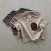 Camiseta infantil de estilo coreano, de verano, suave, con parche ovalado, de algodón, holgada y de manga corta para bebés, niños y niñas.