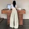Calça Feminina Casual Retrô Americana Estilo Preguiçoso Cintura Elástica Perna Larga Corte Reto Caimento Solto Fina Confortável Comprimento Total