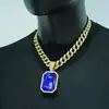 Moda Joyería Europea y Americana Cuadrado Piedra Preciosa de Color Collar Colgante Hombres Hip-Hop Cadena Cubana Full Diamante Collar Unisex