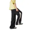 Calça de Malha com Zíper Color-Blocked para Homens Verão 2025 Nova Moda Estilo Hong Kong Solta Casual Versátil para Exterior Calças Longas