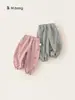 Calça infantil Bangxuan para meninas com laço, calça jogger para bebês, calça casual solta para bebês, calça de moletom infantil versátil
