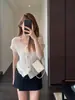 Elegancia Suave Estilo Francés, Cárdigan de Gasa Burbuja con Textura Cuello en V Estilo Coreano, Top Ajustado de Manga Corta para Mujer, Nuevo Modelo de Verano