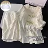 Pijamas de Verano para Mujer en Stock, Cárdigan de Algodón Nube con Cuello Redondo, Shorts de Manga Corta con Almohadillas Fijas en el Pecho, Ropa de Casa, Estilo Fino de Verano