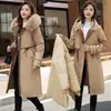 Chaqueta Desmontable de Cordón Largo Cintura Ajustada Relleno de Algodón Estilo Coreano 2023 Nueva Moda Cálida Ropa con Relleno de Algodón para Mujer