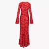 Vestido Longo Estilo Novo Primavera 2023 com Estampa de Ondas d'Água, Mangas Flare e Decote One-Line
