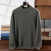 Suéter de cachemira para hombre de cuello alto medio, tejido de punto color liso business casual, corte holgado, engrosado, suéter cálido para capa base