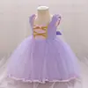 Roupa Europeia e Americana para Bebê Role-playing Vestido Princesa de Renda com Laço para Bebê de Um Ano Vestido para Festa de Aniversário de Menina