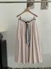 Saia Midi Lisa A-Line de Cintura Alta Semi-Elástica Omalai Estilo Simples Estilo Coreano com Cinto e Lenço 6654