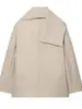 Ropa de Mujer de Venta Caliente para Comercio Exterior de Amazon Transfronterizo: Abrigo Corto de Color Albaricoque Claro con Cuello Bufanda y un Botón, Abrigo de Lana Holgado