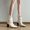 Botas Femininas Estilo Francês Petite Nova Coleção Outono 2026 Minimalistas Bico Fino com Salto Grosso e Aumento de Altura