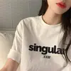 Camiseta blanca holgada de manga corta con estampado de letras estilo Harajuku para mujer, nueva moda de verano 2022, estilo coreano, top de longitud media