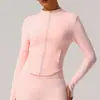 Estilo Novo Europeu e Americano Gola Alta Roupa de Yoga Feminina Jaqueta Justa à Prova de Vento com Zíper Bolso Superior Jaqueta Justa para Esportes Corrida