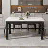 Juego de mesa de comedor y sillas de pizarra estilo nórdico, diseño simple, forma rectangular, estructura de hierro con acabado de madera sintética, apto para uso doméstico, ideal para apartamentos pequeños