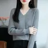 Nova Roupa de Baixo Térmica de Tricô com Decote V Suéter Pulôver Feminino Estilo Básico Cor Sólida Transfronteiriço Manga Longa Roupa Íntima Simples