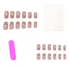 Item de venda quente do comércio exterior 24 peças nail art outono e inverno rosa pasta de feijão florzinha delicada retrô versátil unhas quadradas médias-longas usáveis atacado