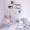 Suporte organizador de caixa de armazenamento para monitor de computador PAD, prateleira de armazenamento fofa, base de dois níveis para escritório, dormitório