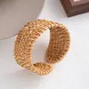 Pulsera Ancha de Ratán Estilo Playa Vacacional, Pulsera de Paja Estilo Bohemio, Pulsera Tejida a Mano Estilo Étnico Tribal