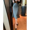 26 Falda de Cola de Pez Inspirada en Diseño Gris Otoñal, Cintura Alta, Adelgazante, Longitud Media, Ropa de Trabajo Profesional, Abertura, Falda Bodycon 25733