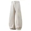 Calça Social Ampla Off-White Fluida, Calça Casual Reta Solta, Calça de Trabalho Fluida Emagrecedora de Cintura Alta para Homens