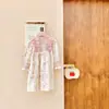 Vestido Longo com Gola Alta Franzida e Manga Longa para Meninas 2026 Estilo Outono Estilo Coreano Estampa Floral Elegante Vestido Princesa Infantil Atacado