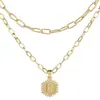 Venta caliente de Amazon 26 letras colgantes en inglés collar creativo simple multicapa apilado hexagonal cadena para clavícula de mujer