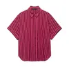 Conjunto de moda de verano transfronterizo para mujer, estilo europeo y americano, comercio exterior, top de camisa a rayas de manga corta y pantalones de pierna ancha