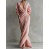 Sitio Web Independiente Europeo y Americano Transfronterizo Vestido Nuevo para Mujer con Cuello en V y Cintura Ceñida Estilo Vestido de Vacaciones de Primavera y Verano