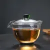 Tigela de Vidro com Tampa de Três Peças Caneca de Chá Resistente ao Calor Uso Doméstico Conjunto de Chá Kung Fu Tigela de Chá Grande Folha de Lótus Caneca de Chá
