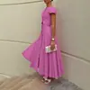 Conjunto de Saia de Algodão de Cintura Alta de Comprimento Médio para Mulheres, Venda Quente de Comércio Exterior com Gola Redonda e Manga Curta, Conjunto de Duas Peças Fashion para o Dia a Dia