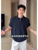 Camisa Polo de Punto Trenzado Azul Marino de Manga Corta para Hombre Verano Estilo Coreano Estilo Ligeramente Maduro Ropa de Trabajo de Gama Alta Camiseta Casual de Media Manga