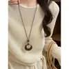 Dinheiro Antigo Estilo Chinês! Colar Pingente em Tons de Marrom para Mulheres, Corrente Clavicular de Luxo de Alto Padrão, Acessório Longo de Verão