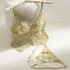 Camisola de pétalos estilo francés, malla de encaje, sujetador cómodo, lencería ligera, diseño de espalda sexy, sujetador camisola