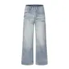 Calça Jeans Wide-Leg Desfiada Degradê para Homens, Novo Estilo Primavera, Calça Casual Reta Solta Rasgada Retro de Hong Kong para Mulheres, Tendência