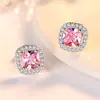 Pendientes de Plata de Ley S925 con Cierre de Aguja, Pequeños Cubos de Azúcar con Circonita, Pendientes Cuadrados de Diamante Simples de Alta Gama, Versátiles para Chicas a la Moda