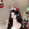Diadema de Astas Brillantes Navideñas para Mujer, Ambiente de Fiesta Festiva, Velos con Lazo para Fotos, Bolas de Pelo de Copo de Nieve, Tocado