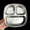 Plato de acero inoxidable 304 para comedores estudiantiles, charola para comida rápida, plato para servir de tres compartimentos, plato dividido grueso para comida rápida