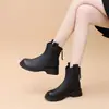 Botas Finas Elásticas Estilo Británico para Mujer con Suela Gruesa, Botas de Media Caña Versátiles, Nuevas Llegadas Otoño e Invierno 2024, Botas Finas de Algodón con Cremallera Trasera