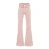 Top T-shirt feminino puramente desejável, estilo hot girl, decote V, falso duas peças, novo estilo de verão com amarração e laço, calça flare de cintura alta afunilada