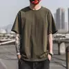 Camiseta masculina de algodão puro para o verão, cor sólida, top solto, roupas duráveis, camiseta de manga meia-manga, estilo Hong Kong, camiseta básica