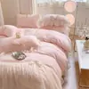 Otoño e Invierno Engrosado Todo Mate Estilo Princesa Leche Polar Juego de Cuatro Piezas Francés Alto Peso Dulce Estilo Encaje Juego de Tres Piezas