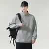 Moletom retro americano com meio zíper e gola alta para homens, jaqueta esportiva casual solta da moda de primavera com mangas compridas