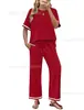 Conjunto Duas Peças Transfronteiriço Amazon 2026 Primavera/Verão Novo Comércio Exterior Color-Blocking Estiloso Casual Confortável Calça Longa e Camiseta Manga Curta para Mulheres