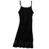 Saia de Cetim Preta de Verão Feminina Roupa Externa de Verão Comprimento Médio Sexy Renda Cor Sólida Base Saia-colete Interna