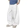 Jeans Branco Retro Americano de Cintura Alta Cortado a Tesoura para Homens Primavera e Outono Design High Street Solto que Valoriza Caimento Amplo na Barra
