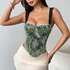 Camisola Corsé Vintage Transfronteriza Europea y Americana con Estampado de Espina de Pescado, Elegante Top Tubo sin Mangas Espalda Descubierta con Cordones